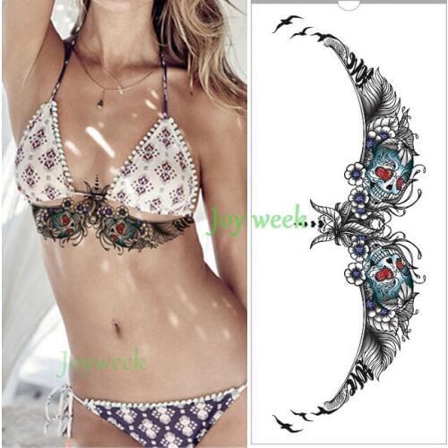 Waterproof Temporary Tattoo Sticker large size fly bird skull teeth flower on womens chest waist tatto flash tatoo fake tattoo