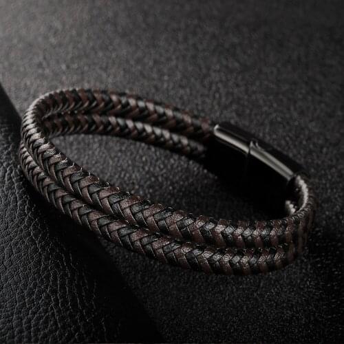 ZG Mens Bracelet Punk Style Mixed Color Woven Stainless Steel Magnetic Buckle Jewelry Wholesale