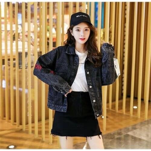 Womens Casual Jean Coats 2021 Women Loose Embroidered Denim Jacket Long Sleeve Female Girls Outwear Chaqueta Mujer Designer