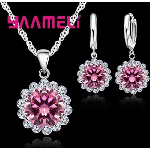 7 Color Fine Jewelry Sets For Women 925 Sterling Silver Pendants Necklaces Drop Earrings Wedding Jewelry Sets Accessory