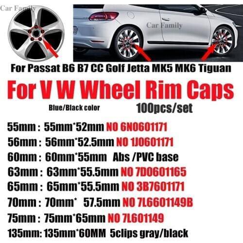 100pcs 76mm 70mm 65mm 63mm 60mm 56mm 55mm Auto Rims Covers Car Wheel Center Hub Caps For Passat B6 B7 CC Golf MK5 MK6 Tiguan