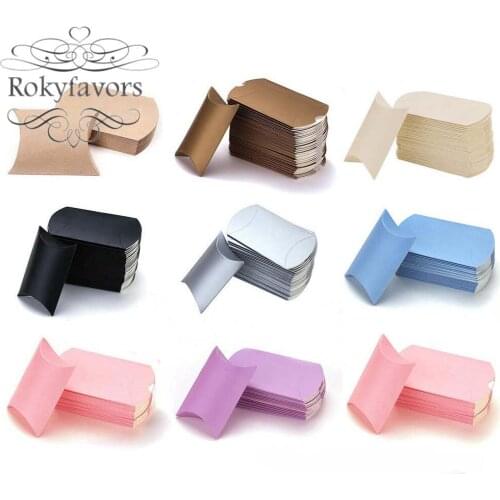 200PCS Mix Kraft Pillow Candy Boxes Wedding Favors Sweet Holder Event Sweet Package Event Anniversary Table Setting Supplies