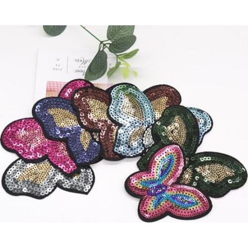 3Pcs Butterfly Sequins Embroidered Iron On Patch For T-shirt Clothing DIY Appliques Decoration Accessories
