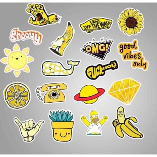 50 Pieces / Set Of Cartoon Yellow Graffiti Stickers DIY Suitcase Trolley Case Laptop Sticker Cartoon Series Waterproof Stickers