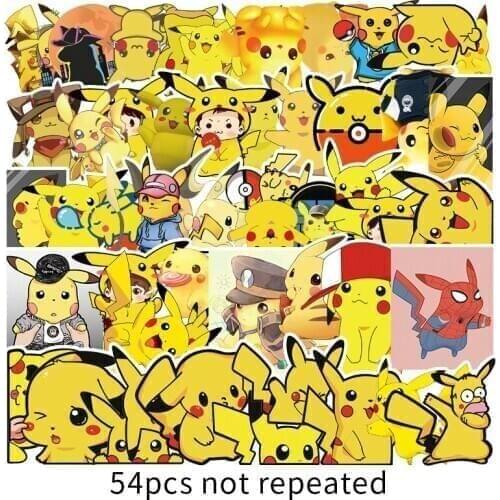 54pcs Different Style Cartoon Sticker Pack Toys Pokemon 5-12CM Guitar Phone Stickers Toy