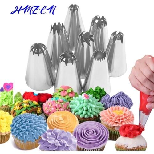 8Pcs/Set Large Size Premium Stainless Steel Piping Nozzles Russian Rose Pastry Tips Cake Cream Cupcake Decorating Tools