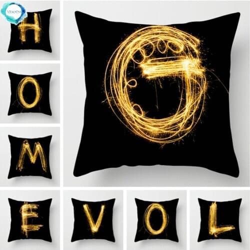 A-Z 26 Letter Polyester Cushion Cover Black Alphabet Soft Throw Pillow Cover Decorative for Sofa Home Decor Pillow Case 45x45cm