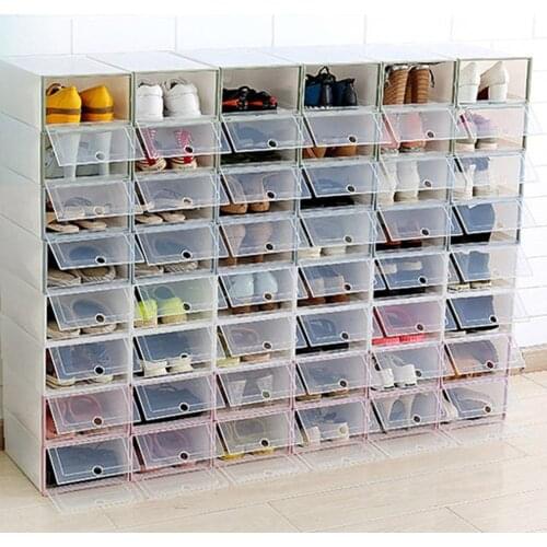 White Flip Shoes Box Thickened Transparent Drawer Case Plastic Shoe Boxes Stackable Box Shoe Organizer Shoebox Storage Shoe Rack