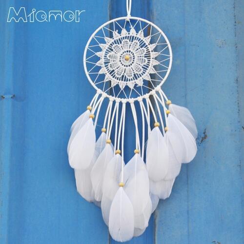 MIAMOR White Lace Dreamcatcher Handmade Dream Catcher Net With Feathers Wedding Decoration Ornament Amor003