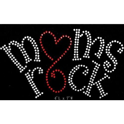 Free shipping mom rock Hotfix Rhiestone Transfer design Motif image cool image red with white clear crystal
