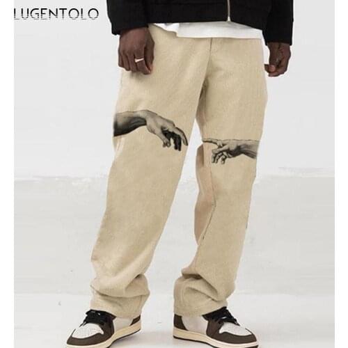 Men Fashion Pants Loose Straight Spring Thin Casual Trousers Mens Street Youth Print Mid Waist Long Pants Lugentolo