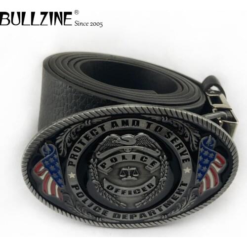 Bullzine zinc alloy retro Police officer belt buckle jeans gift belt buckle Free PU belt FP-02607 drop shipping