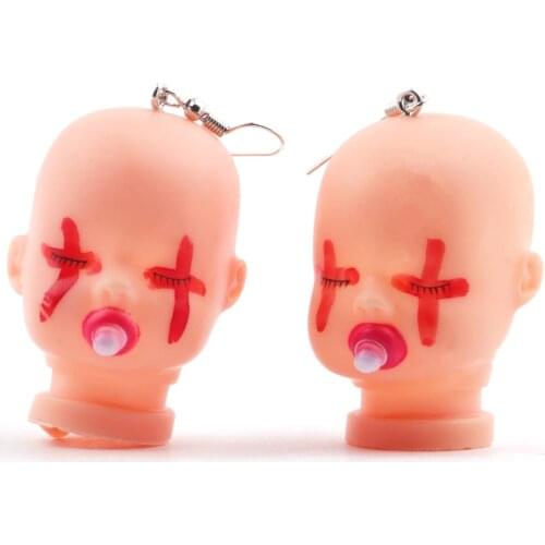FishSheep 2021 New Cute Baby Face Drop Earrings for Women Creative Exaggerated Dolls Head Dangle Earring Fashion Jewelry Gifts