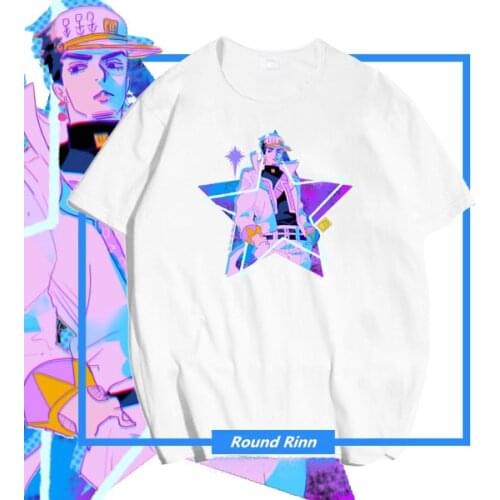 JOJOS BIZARRE ADVENTURE Kujo Jotaro Cosplay Star Print Tee Shirt Casual Short Sleeve T-shirt