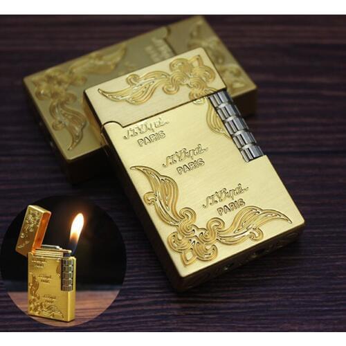 Bright Sound Flint Stone Gas Lighter Grinding Wheel Carved Butane Lighter Metal Free Fire Cigrrette Lighters Gadgets For Man