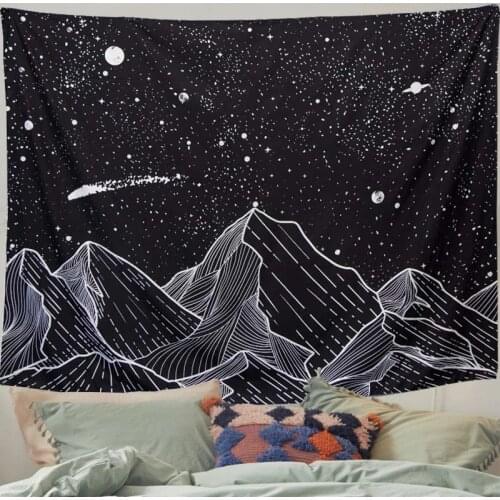 Moon Mountain Tapestry Wall Hanging Stars Black Decor Celestial Wall Tapestry Dorm Home Hippie Tapestry