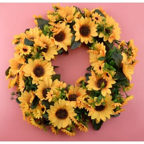 Artificial Sunflower Garland Door Wreath Hanging Pendant for Home Wedding Festival Decoration 16" Fresh-looking