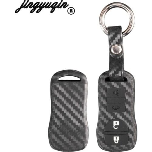 Jingyuqin carbon Silicone Remote Car Key Case Cover for NISSAN Bluebird Cube Rogue Juke March Sunny