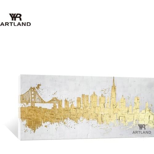 Pure Handmade oil painting on canvas modern abstract gold city scenery wall hanging picture for living room background no framed