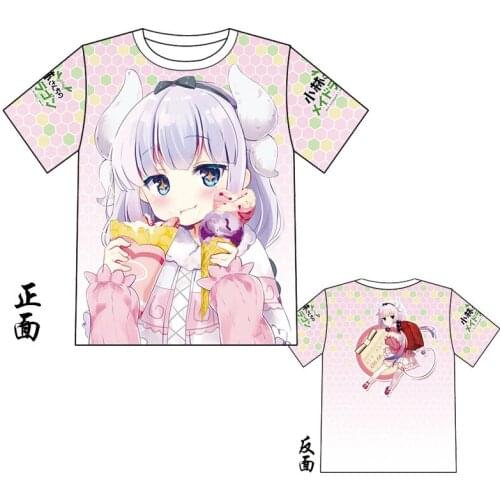 Colorful Anime Maid Dragon T-shirt 3D Colorful Printed Costumes High Quality Cartoon Short-Sleeve Tops for Gift