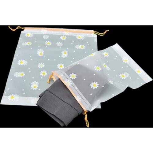 Small Daisy Drawstring Bag PE Transparent Drawstring Pocket Socks Towel Underwear Leggings Clothing Packaging Storage 5 Pcs/set