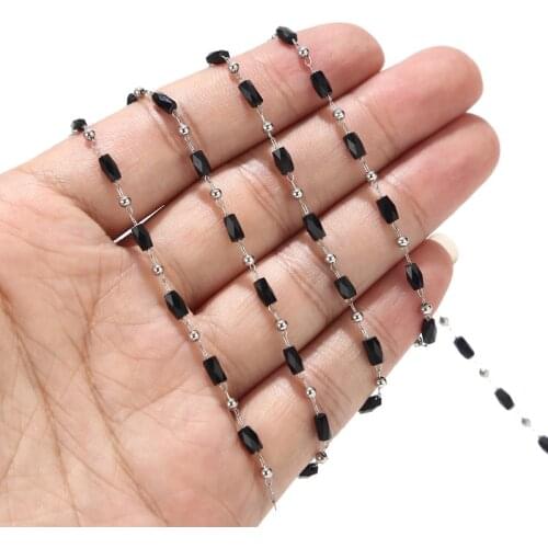 3MM width Fashion Stainless Steel Chain with glass beads Men Women Necklace Jewelry