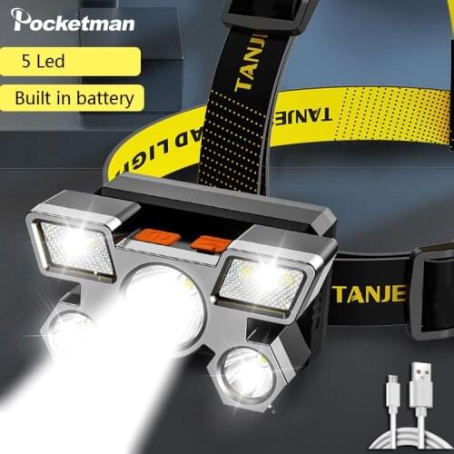 30000LM Powerful led headlamp USB Rechargeable Head Lamp Built in Battery 5 LED Headlight Head flashlight Waterproof Head Torch