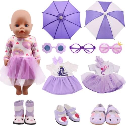 Cartoon Mermaid Clothes Kitty Shoes For 18 Inch American&43 Cm Baby New Born Doll Our Generation For Baby Birthday Festival Gift