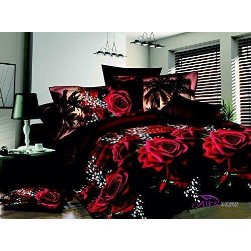 3D Red Rose Black Skin Floral Print Bedding Set Queen Size 3d Bedding Sets(Comforter Not Included)