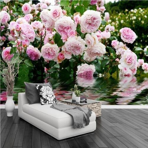 Beibehang papel de parede Custom Photo Mural Wallpaper Rose Garden Pink Rose Water Pastoral TV Background Wall 3d wallpaper