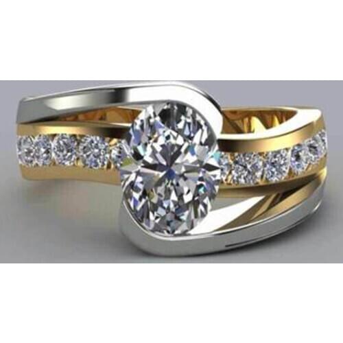 Milangirl Creative Care Design Fashion Two Tone Finger Rings For Women With Middle Oval Cubic Zircon Crystal Stone