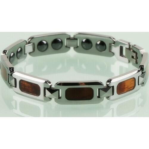 2018 New 10mm Width Men Tungsten Bracelets Bangles with Magnetic Stones inlay Delicate Rectangle Koa Wood 21cm Charm Bracelet