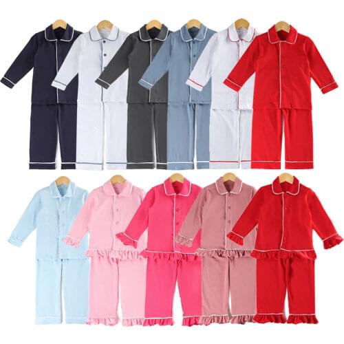 Girls &Boys pajamas cute children clothes plain cotton kids Ruffle pajama set toddler sleepwear 12m-8years