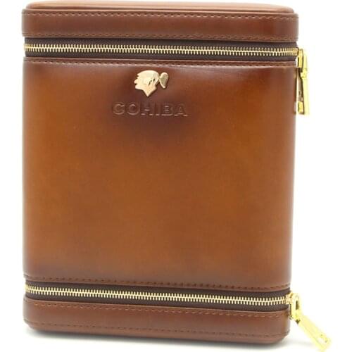 Portable Leather Cigar Case Humidor 6 Tubes Holder Mini Humidor Box Travel Cigars Accessories With Gift Box