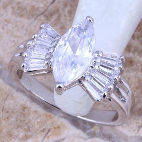 Pleasant White CZ Silver Plated Womens Jewelry Ring Size 6 / 7 / 8 / 9 R0530