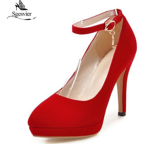 Sgesvier Autumn Sexy Ultra High Heel Pumps Shoes Woman Fashion Stiletto Pointed Toe Ankle Buckle Dress Shoe Lady Size 32-43 B265