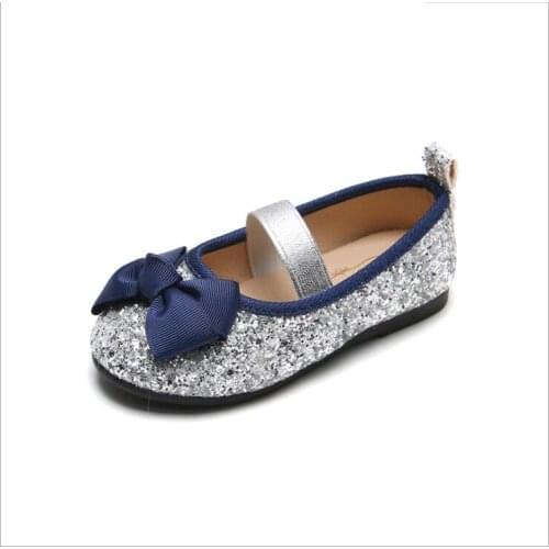 Shorha Girls Shoes With Bow Knot Flats Slip on Bling Loafers Glitter leather Children Kids Shoes Princess Shoes 3-11 years Old