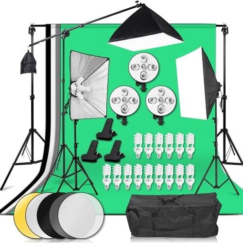 Photography Studio Softbox 3375W Continuous Lighting Kit 4 Background 5 Light Socket Adaptor for Portrait Product Video Shooting