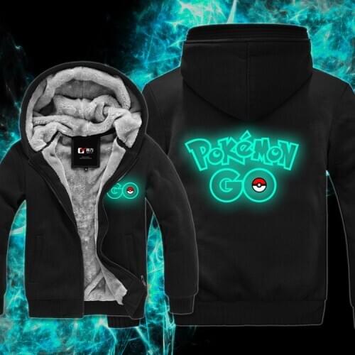 Unisex Pokemon Luminous Winter Fashion Warm Zipper Hooded Fleece Sweatshirt Hooded Camouflage Sleeve Jacket Jacket Hoodie