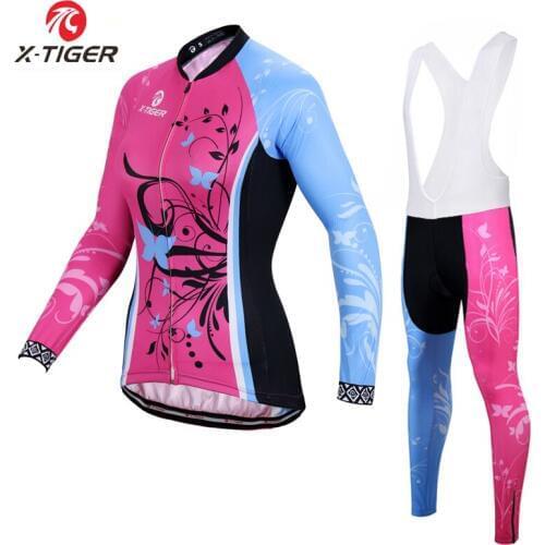 X-Tiger Pro Women Winter Thermal Cycling Jersey Set Long Sleeve MTB Bicycle Cycling Uniforms Racing Road Bike Cycling Suit