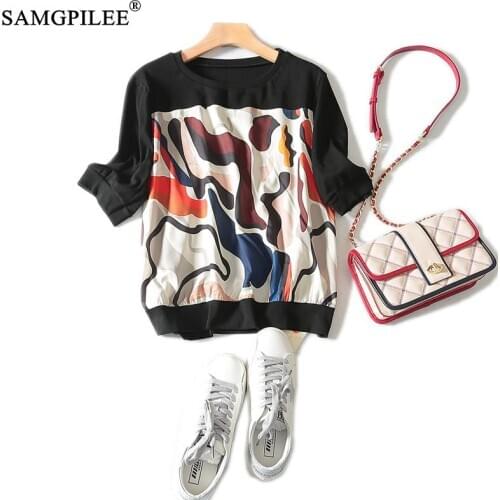 Oversized T-shirt 2020 Women Summer Clothing Casual Shirts Chiffon Half Sleeve Print O-neck Top Summer Female Printed T-shirt