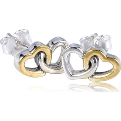 High Quality Two Tone 925 Sterling Silver Double Heart Stud Earring For Women Wedding Jewelry Brincos