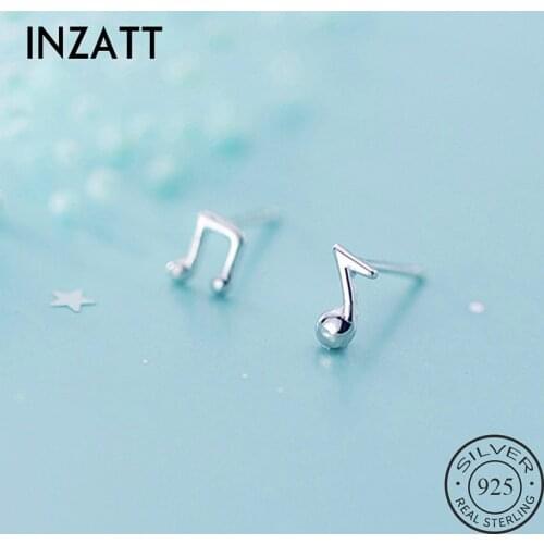 INZATT Real 925 Sterling Silver Note Stud Earrings For Fashion Women Party Geometry Fine Jewelry Minimalist Accessories Gift
