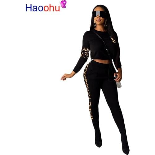 2020 Winter Women Sets O-Neck Full Sleeve Top + Pants Suits Leopard Print Two Piece Set Casual Tracksuits Fitness Outfits
