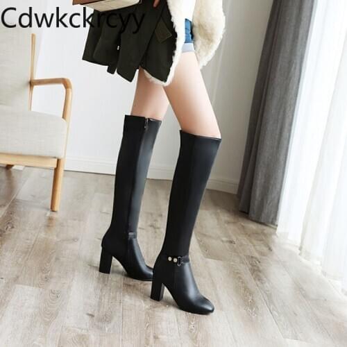 Winter The New fashion Round head Thick heel High tube Over the knee Knight boots Plus velvet Keep warm High heel Women boots