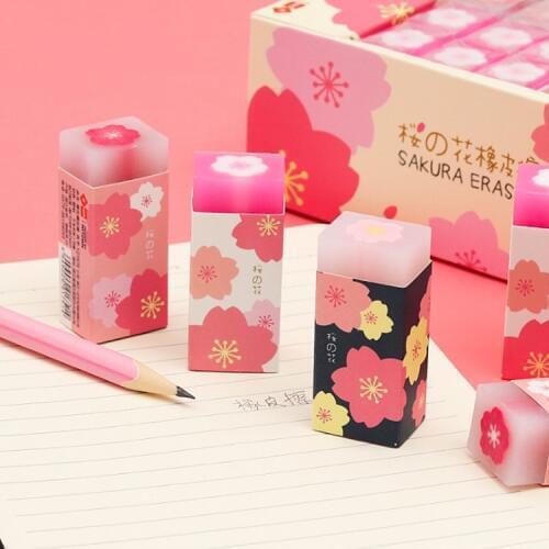 18pcs Creative Big Erasers Kawaii Lovely Pink Flower Eraser for Kids Cute Office Supplies Stationary pink color Pencil Erasers
