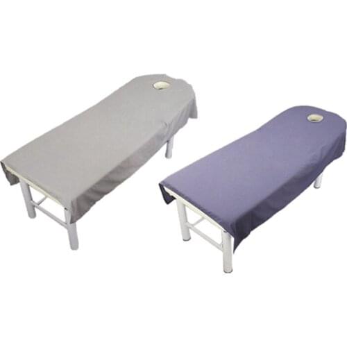 2x Purple /Gray 190X80cm Super Soft Scrub Beauty Bed Plain Hole Massage Sheets
