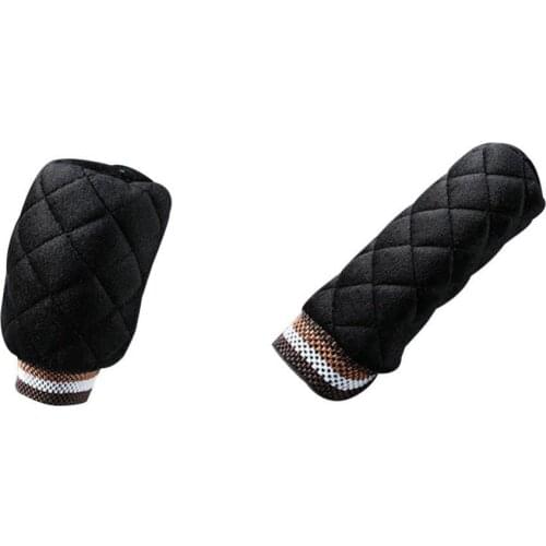 60% Hot Sale 2Pcs Plush Car Interior Gear Shift Knob Cover Warm Hand Brake Grip Protection Auto Interior Decoration Accessories