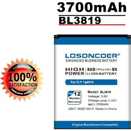 LOSONCOER 3700mAh BL3819 Battery for FLY IQ4514 BL 3819 IQ 4514 Quad EVO Tech 4 Cell Phone High Capacity Batteries~In Stock