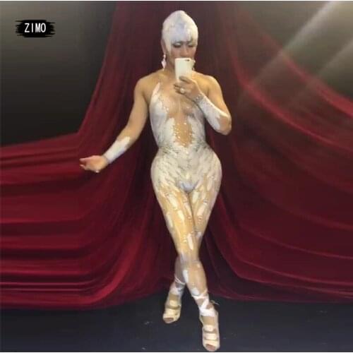 White Feather Printed Wings Angel Rhinestones Jumpsuit sexy Nigthclub Singer Dance Outfit Bodysuit Stage Rompers festival outfit